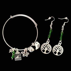 Bracelet Bangle Charm "The Life Tree" with Earings